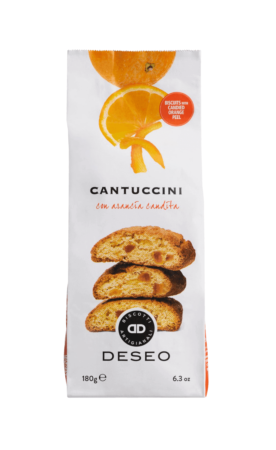 Cantuccini mit Orange in weißer Tüte
